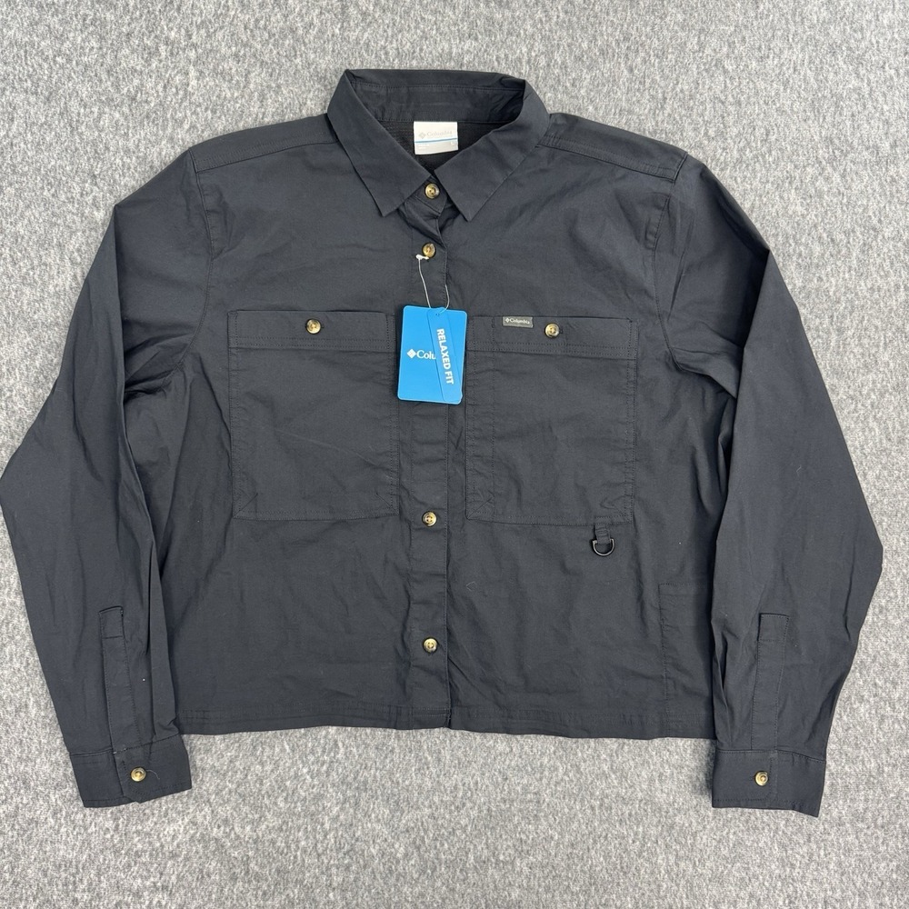 Columbia‎ Bree Falls Women L Black Outdoor Shirt Long Sleeve Relaxed Lightweight